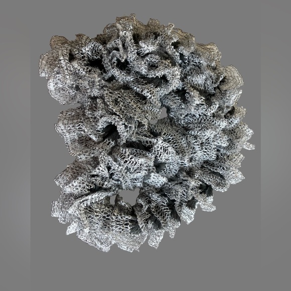 Women’s Beautifully Crafted Ruffle Scarf Lacy Mesh Design Boho White Dark Gray - Picture 8 of 10